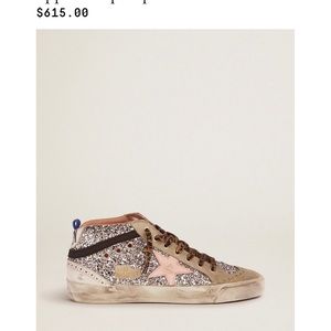 NEW Golden Goose mid star sneaker with silver glitter & pale pink star 38